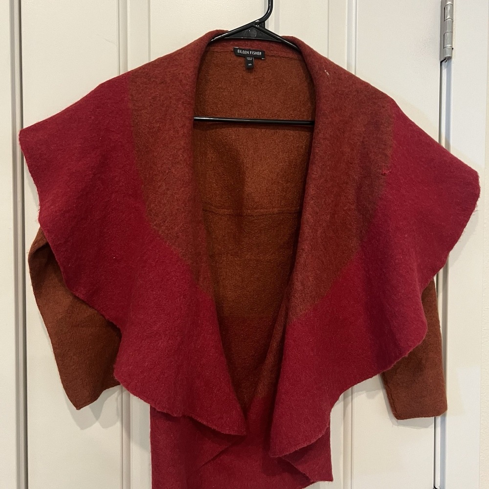 Eileen Fisher Women's XS Merino Wool Felt Drape Cardigan Dark Red